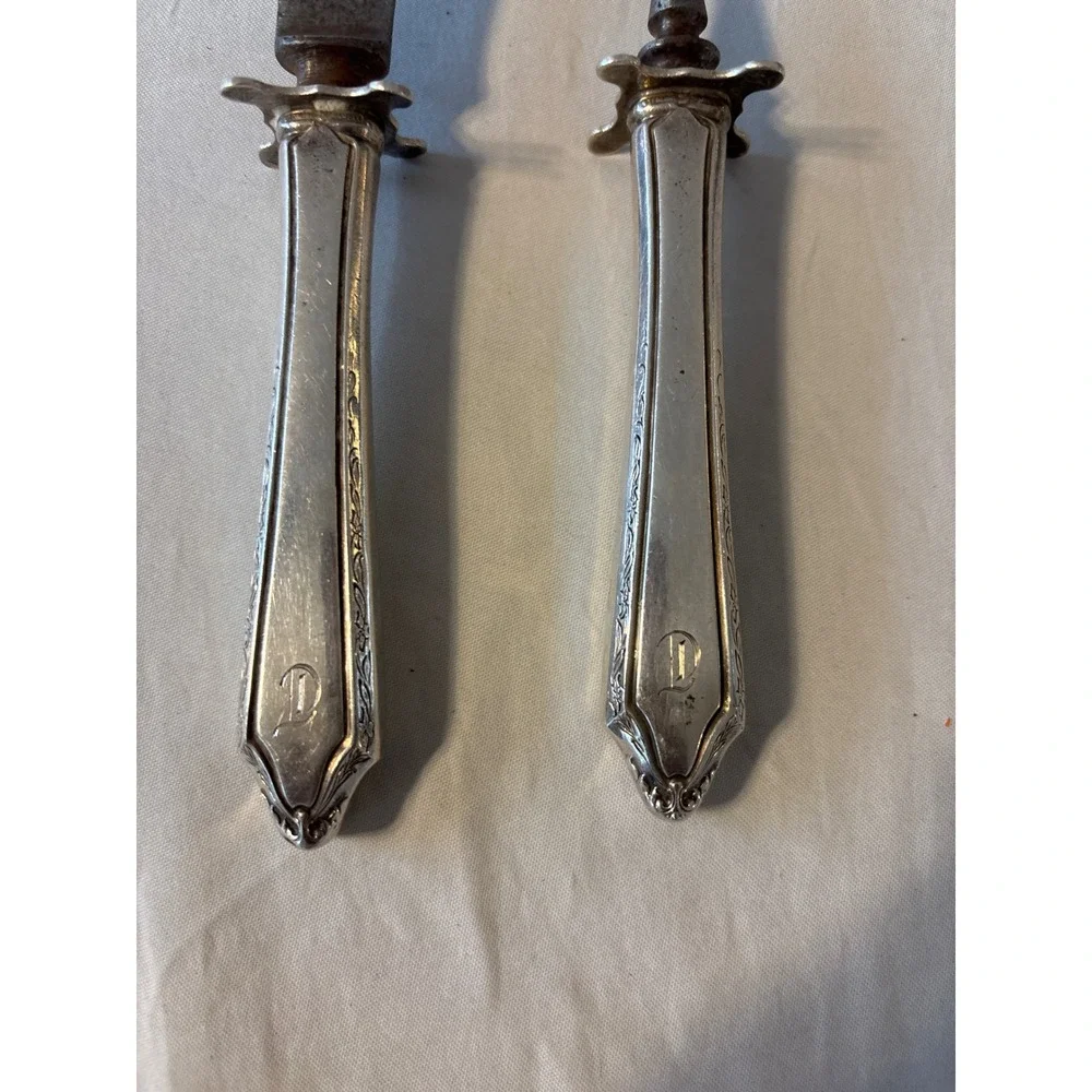 Unbranded Antique Carving Set OS Silver Fair Monogrammed D Carbon Steel 2pc